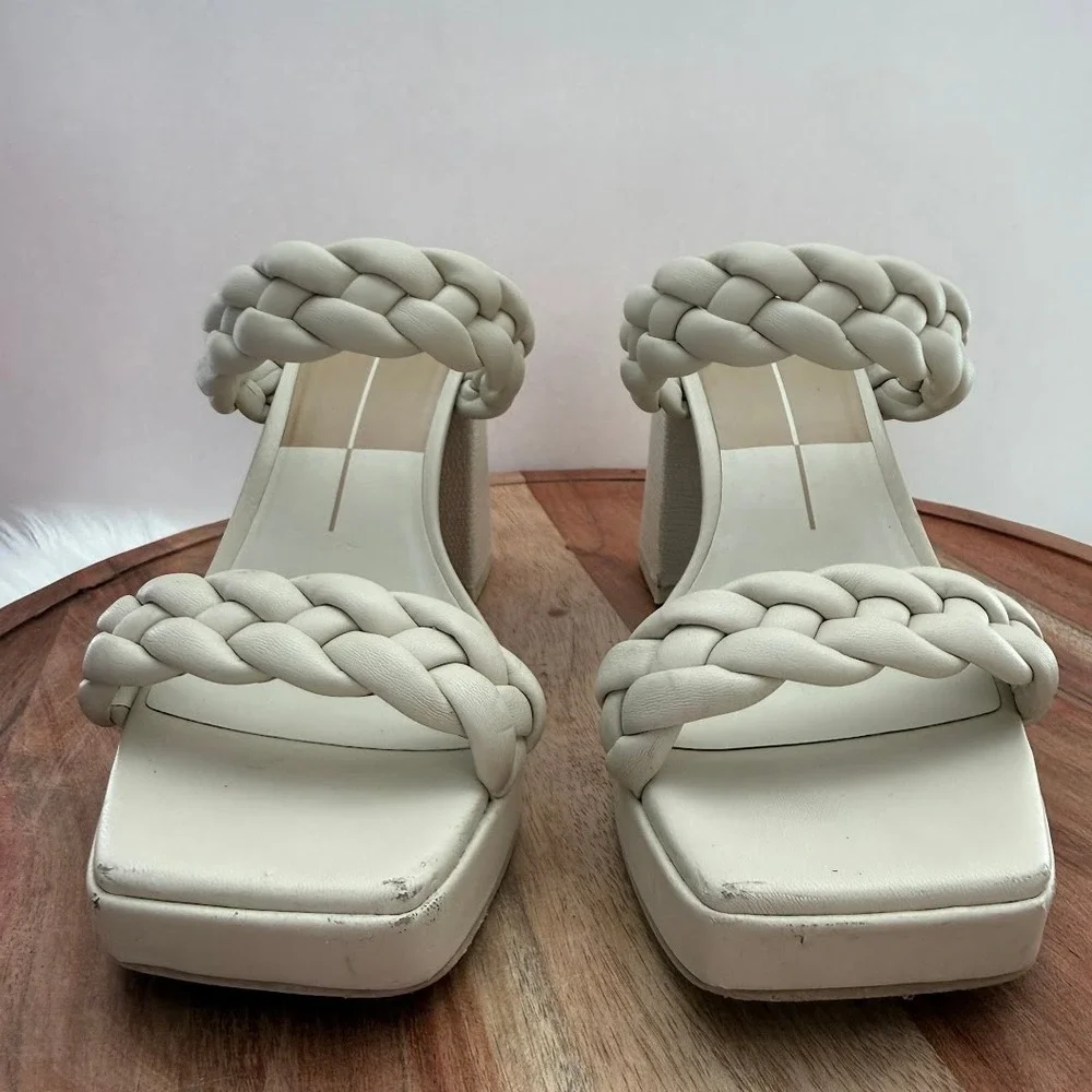 Dolce Vita Womens Cream Braided Platform Block Heel Sandals Square Toe Size 8 - Picture 11 of 12